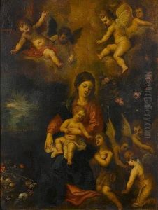 The Virgin, And Child With The
Infant Saint John The Baptist Surrounded By Angels In A Landscape by Hendrik van Balen
