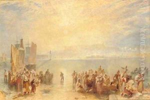 Granville Fisherfolk on the beach at sunset by Joseph Mallord William Turner