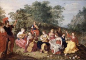 Apollo And The Nine Muses With Mount Helicon In The Distance by Hendrik van Balen