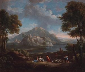 Paesaggio Fluviale Con Figure E Gregge by Jan Frans Van Bloemen (Orizzonte)