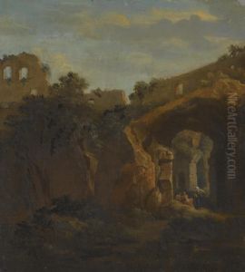 The Interior Of The Colosseum With Figures Resting Under An Archway