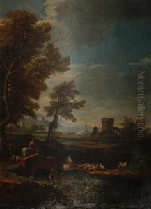 A Figure On A Country Path Before Amountainous Landscape A Figure On A Country Path Before Amountainous Landscape