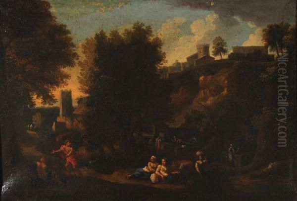 Paesaggio Romano Con Figure E Sfondo Di Borgo - view 1