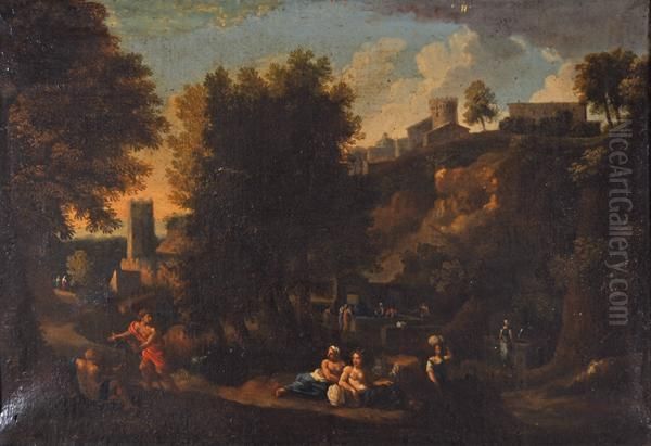 Paesaggio Romano Con Figure E Sfondodi Borgo - view 1