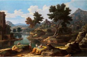 Italienische Landschaft Mitwascherinnen, Fischern Und Burg by Jan Frans Van Bloemen (Orizzonte)