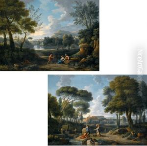 Paesaggio Arcadico Con Lago E Il Cortile Di Belvedere