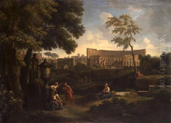 Veduta Del Colosseo E Dell'arco
Di Costantino Con Astanti In Costume Classico In Primo Piano - view 1