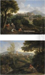 Veduta Di Un Paese Nel Lazio E Tre Figure Presso Unfontanile by Jan Frans Van Bloemen (Orizzonte)