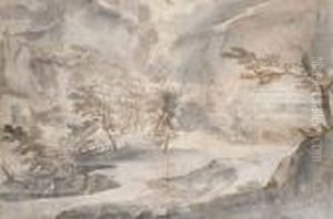 Paysage Avec Des Arbres, Un Village Et Une Montagne A L'arriere-plan by Jan Frans Van Bloemen (Orizzonte)