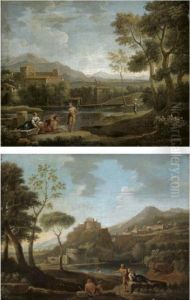 A Classical Landscape With Figures Conversing In The Foreground