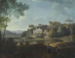 Landscape With Temple And Campanile Near A Lake. by Jan Frans Van Bloemen (Orizzonte)