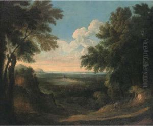 A Wooded Landscape With Two Figures In The Foreground by Jan Frans Van Bloemen (Orizzonte)