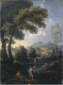 Paesaggio Laziale Con Astanti E Borgo In Lontananza
