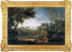 A Classical Landscape With Figures And Sheep Near A Tomb, A Rainstorm Receding by Jan Frans Van Bloemen (Orizzonte)