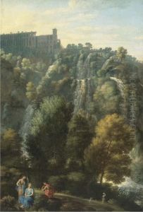 The Falls Of Tivoli With The Villa Of Maecenas And Herdsmen by Jan Frans Van Bloemen (Orizzonte)