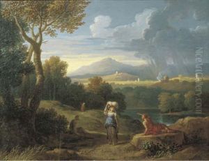Paesaggio Laziale Con Astanti In Primo Piano Nei Pressi Di Unfiume