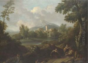 An Italianate Landscape With Classical Buildings And Figures By Alake