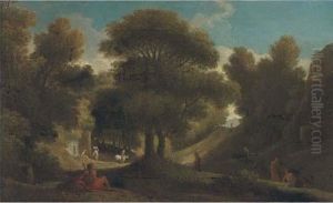 A Wooded Landscape With Figures Resting And Travellers On Atrack by Jan Frans Van Bloemen (Orizzonte)