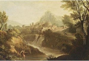 Bloemen An Italianate Landscape With A Waterfall And A Village In The Background by Jan Frans Van Bloemen (Orizzonte)