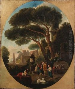 Philosphers Disputing Before A
Roman Villa; And A Shepherd Conversing With Figures, With Goats In A
Classical Landscape by Jan Frans Van Bloemen (Orizzonte)