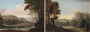 An Extensive River Landscape With Fishermen Hauling In Nets