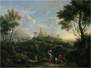 A Southern Landscape With Figures In The Foreground And A Hill-top Town Beyond by Jan Frans Van Bloemen (Orizzonte)