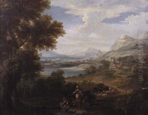 Italianate Landscape With Figures by Jan Frans Van Bloemen (Orizzonte)