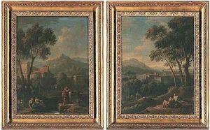 Italianate Landscapes With Figures Resting Before Hill-top Villages