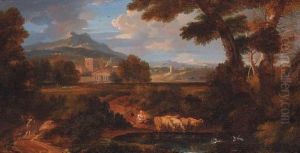 A Classical Landscape With Shepherds Watering Sheep At A Pool by Jan Frans Van Bloemen (Orizzonte)
