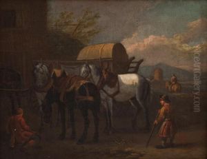 Bauern Und Reisender Mit Schimmel Und Rappen Vor Einem Wirtshaus Bauern Und Reisender Mit Schimmel Und Rappen Vor Einem Wirtshaus