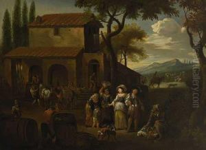 Landliche Szene Vor Einem Weinkeller by Pieter van Bloemen