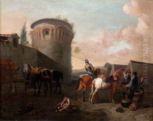 Paesaggio Con Torre E Sosta Di Cavalieri by Pieter van Bloemen