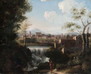 Paesaggio Boschivo Con Borgo E Cascata by Pieter van Bloemen