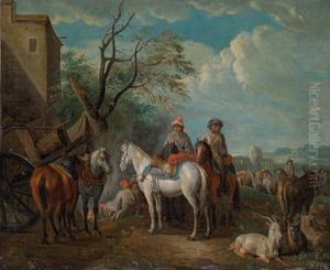 Rastende Reiter In Einerarkadischen Landschaft