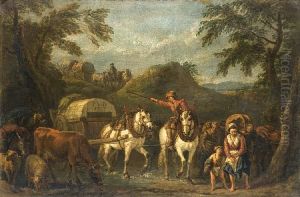 Travellers On Horseback With Cattle And Sheep On A Country Path
