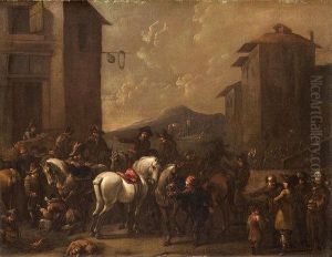 Sosta Di Cavalieri Presso Una Locanda by Pieter van Bloemen