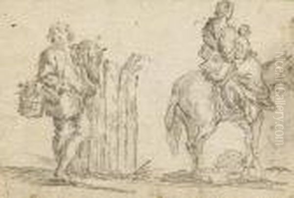 Stehender Bauer Mit Einem Gemusekorb Und Eine Bauerin Zupferd - view 1