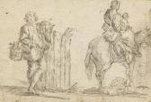 Stehender Bauer Mit Einem Gemusekorb Und Eine Bauerin Zupferd