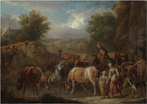 Cattle Stopping To Drink By A Stream