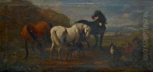 Trois Chevaux Et Un Berger by Pieter van Bloemen