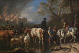 Soldiers Driving Prisoners And Livestock Across A Ford