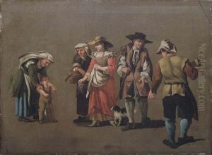 A Group Of Peasants - A Study by Pieter van Bloemen
