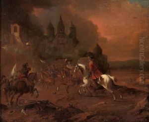A Cavalry Skirmish Before A Town