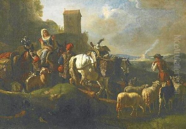 Italian Farmers On Their Way To The Market Through A Scopiouscampagnian Landscape - view 1