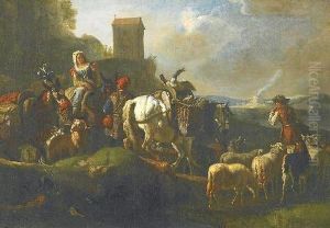 Italian Farmers On Their Way To The Market Through A Scopiouscampagnian Landscape by Pieter van Bloemen