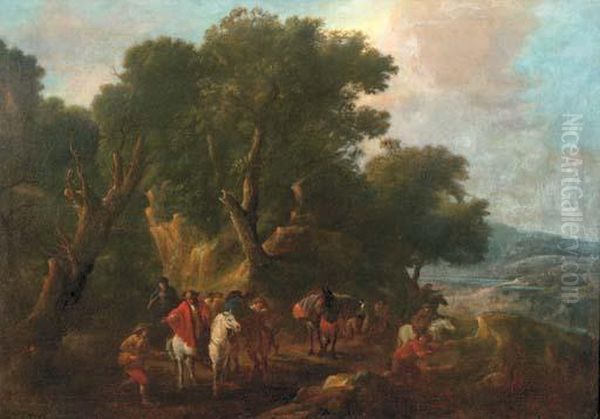 An Italianate Wooded Landscape With An Ambush In The Forground - view 1