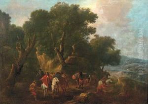 An Italianate Wooded Landscape With An Ambush In The Forground