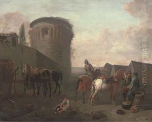 Horsemen At Halt Before A Tower