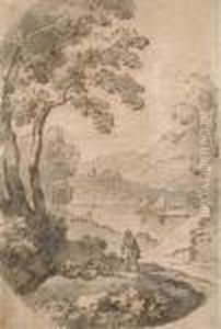 Un Paysage De Lac Avec Des Figures Pres D'un Chemin Un Paysage De Lac Avec Des Figures Pres D'un Chemin
