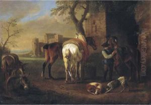 Sosta Di Cavalli Presso Un Casolare by Pieter van Bloemen
